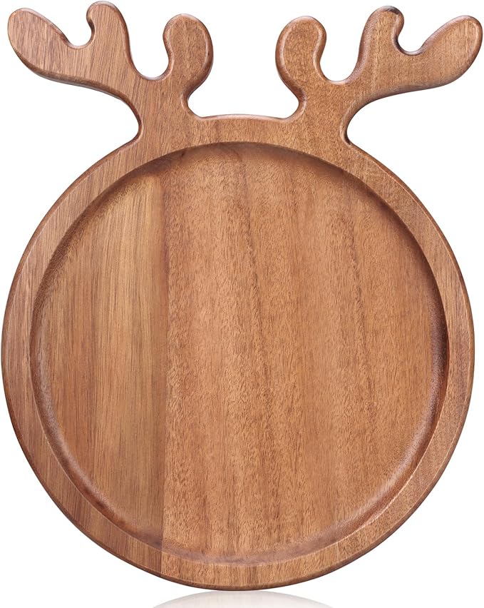Acacia Wood Christmas Kitchen Decor Platters Dinner Plate Wooden Cheese Charcuterie Board Xmas Snack Cookies Trays Salad Charger Plates for Christmas Holiday Serving Dish Round Festive Dessert Platter