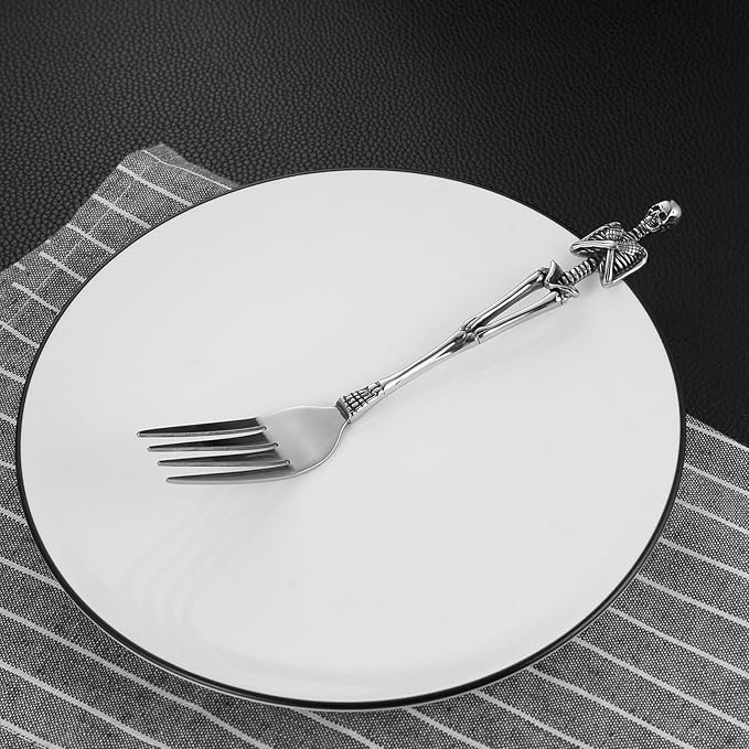 HZMAN Dinner Fork Stainless Steel Flatware Fork Gothic Skull Tableware for Home Kitchen Restaurant Halloween Easter Decoration