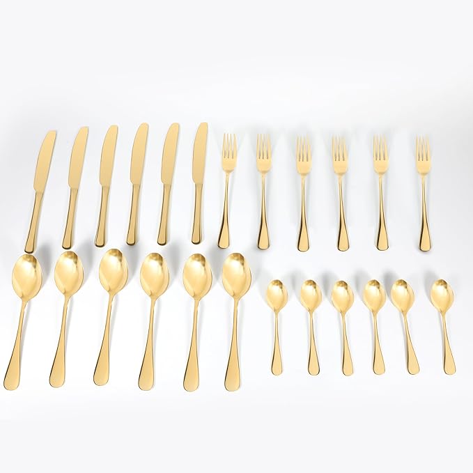 24-Piece Gold Flatware Set - Stainless Steel Cutlery with Luxurious Finish
