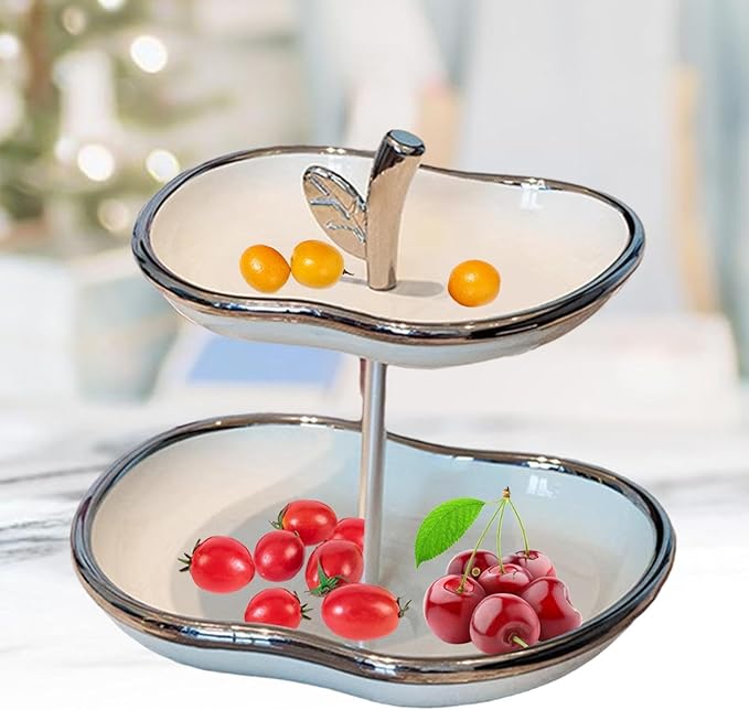 Fruit Serving Tray Fruit Bowl Stand Cake Stand Fruit Pan Creative Snack Plate Dried Fruit Plate for Countertop Cookies Veggie, White Silver