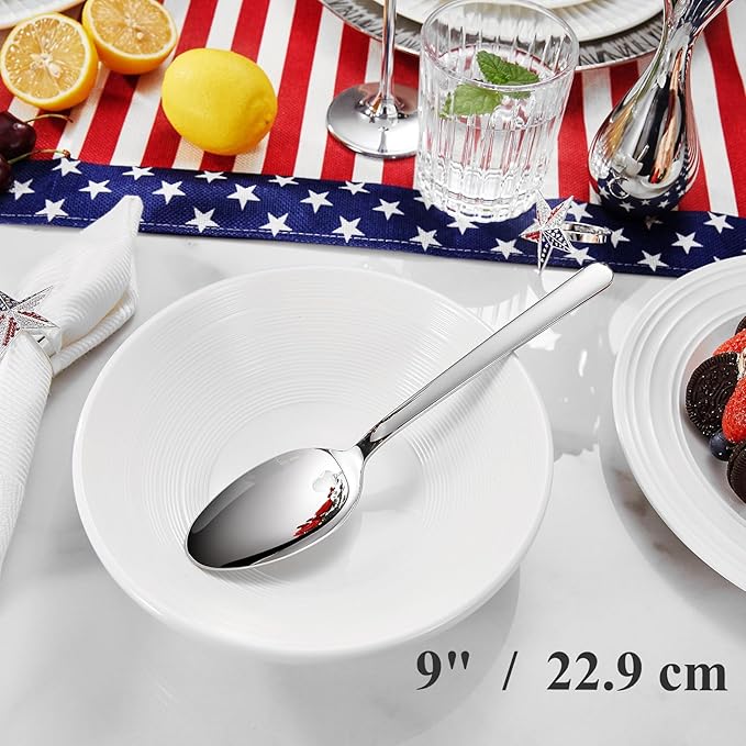 KEAWELL Premium Lucent 4-Piece 9 inch Spoon Set – 18/10 Stainless Steel Silverware with Mirror Polish, Dishwasher Safe for Table Setting and Entertaining (4, Serving Spoons)