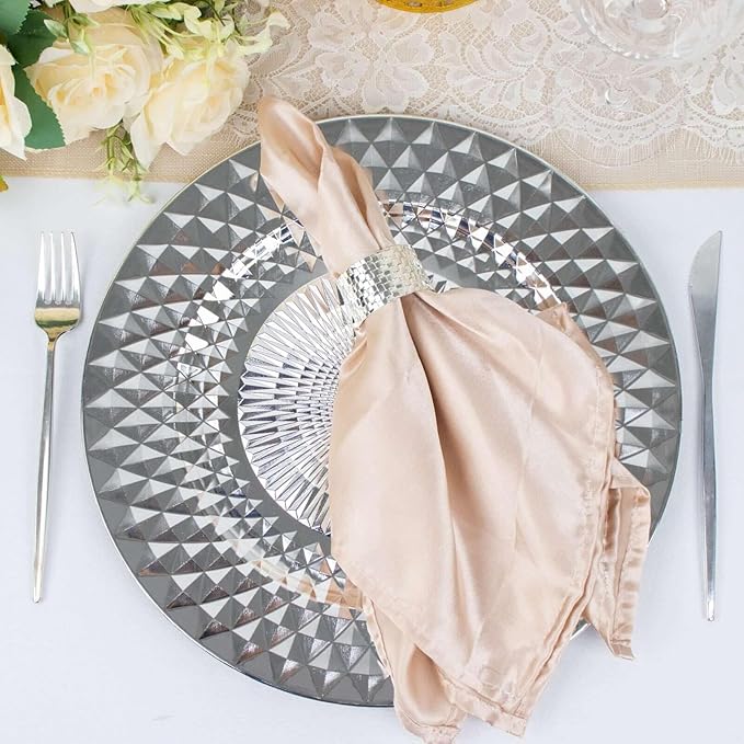 Efavormart 6 Pack | 13" Sparkling Silver Diamond Disposable Dinner Serving Plates, Shiny Round Plastic Charger Plates