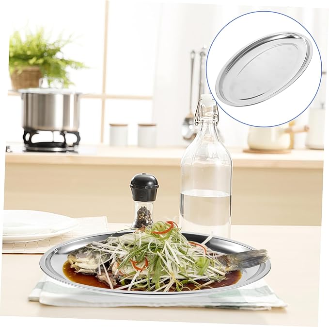 Cabilock Stainless Steel Oval Serving Tray Food Plate for Fish Steak Snacks Versatile Dinner Dish Smooth Surface Easy to Clean for Home Entertaining Daily Use