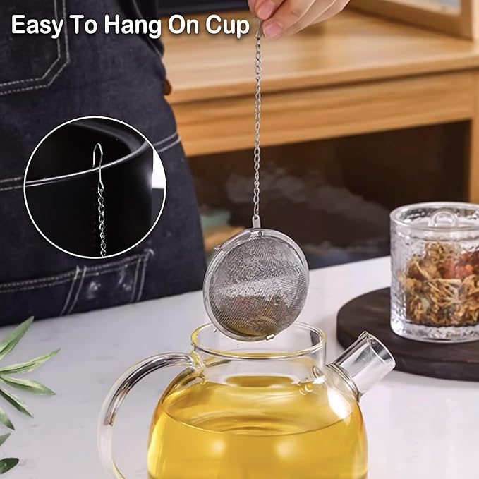2-Pack 304 Stainless Steel Mesh Tea Infuser with Extended Chain Hook – Perfect for Brewing Loose Leaf Tea, Spices & Seasonings (Diameter 2 inches)