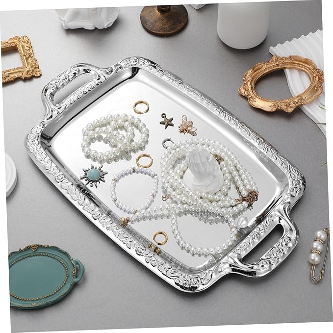 Garneck 2pcs Metal Serving Tray Storage Plate Tableware Tray for Kitchen Living Room Food Storage 15. 35x9. 05 Inch Silver
