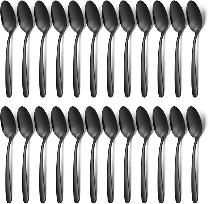 Unokit Dinner Spoons Set 24 Pieces (7.4 inch) - Stainless Steel silverware, Tablespoon, Silverware Spoons Only for Home, Kitchen or Restaurant - Mirror Polished, Dishwasher Safe, Black