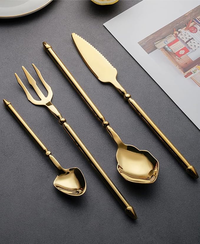 Gold Silverware Set for 10 Durable 18/10 Stainless Steel Flatware Set Creative Styles 40 Piece Modern Cutlery Tableware Utensils Set for Home Kitchen Wedding Restaurant Knives forks and Spoons