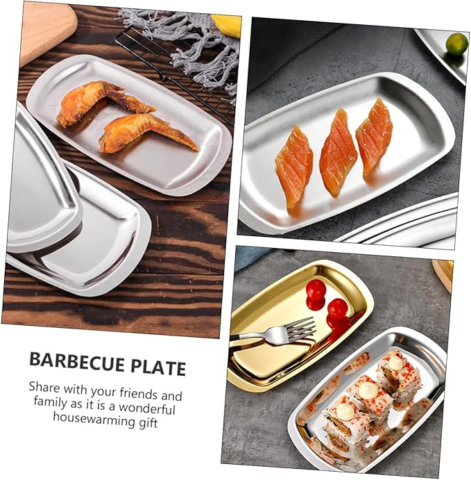 LIFKOME BBQ Plate Sushi Plate Stainless Steel Sushi Platter Serving Tray for Picnic Family Gathering