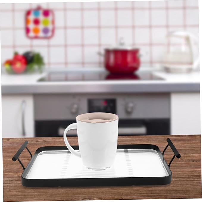 Cabilock Rectangular Serving Tray Acrylic Tea Drink Plate Handles Kitchen Table Decor Elegant Stripe Pattern Home Restaurant Use