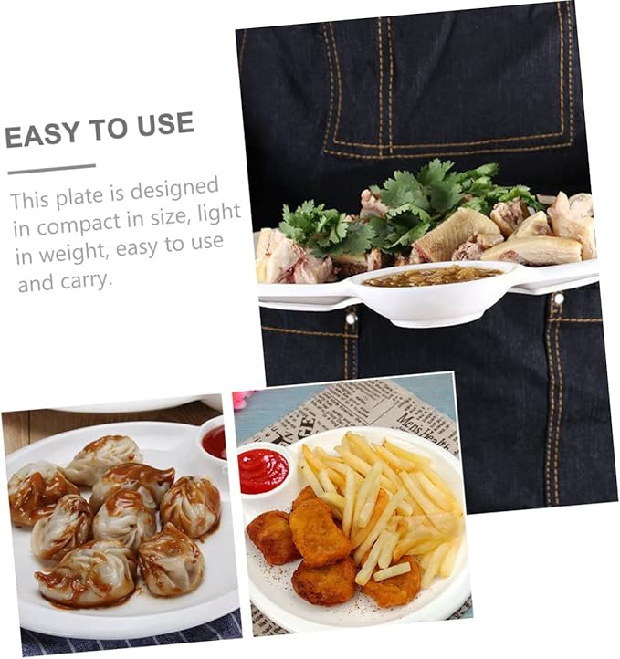 GLEAVI Ceramic Divided Dipping Sauce Plate for Dumplings and Sushi Multi-functional Chips Dish Home Accessory Easy to Clean for Appetizers and Condiments
