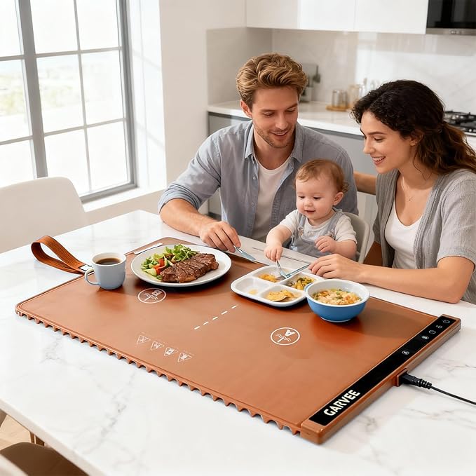 GarveeHome Food Warming Mat for Countertop, 24x15 Inch Dual Zone Electric Warming Tray with Timer & 6 Temp Settings, Portable Food Warmer for Parties Buffets Home Daily Use, Orange