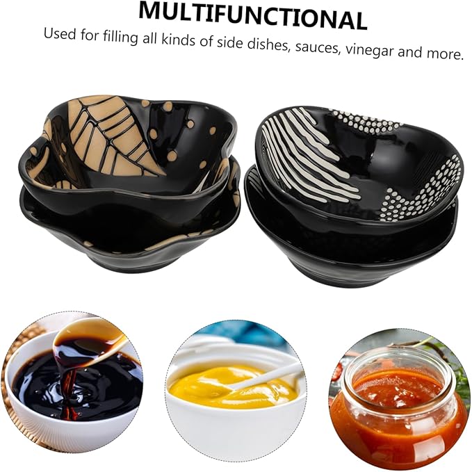 4Pcs Embossed Ceramic Appetizer Plates Sauce Dishes Lightweight Decorative Spice Holders for Home Use for Dipping and Serving Fruits