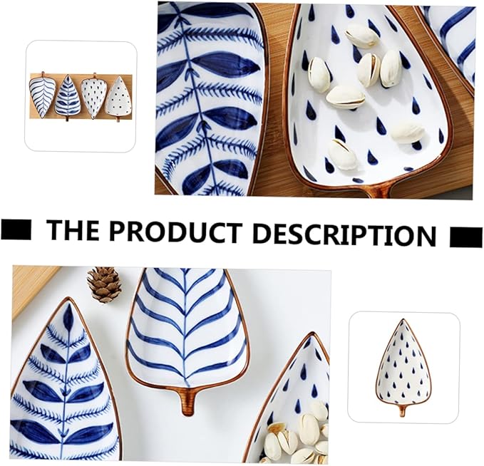 Amosfun Ceramic Leaf Shape Snack Dish Hand-Painted Japanese Appetizer Plates Mini Sauce Dish for Seasoning for Dipping and Serving 4-Inch Tableware Set for Home Use