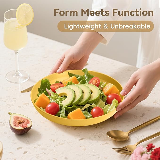 Wheat Straw Plates 10 Inch Deep Dinner Plate Set of 8, Lightweight and Unbreakable Plastic Plates Reusable, Microwave & Dishwasher Safe Kitchen Plate (Multi Colors)