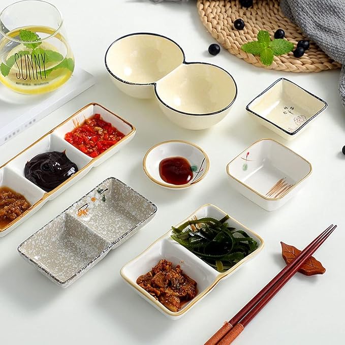 Salad plate Soy Sauce Dish Ceramic Sauce Dish 3 Compartment Appetizer Serving Tray Rectangular Divided Dip Bowls for Sushi Ketchup Dessert Appetizer Seasoning Dishes Plastic plate ( Size : 9.45x3.39x1