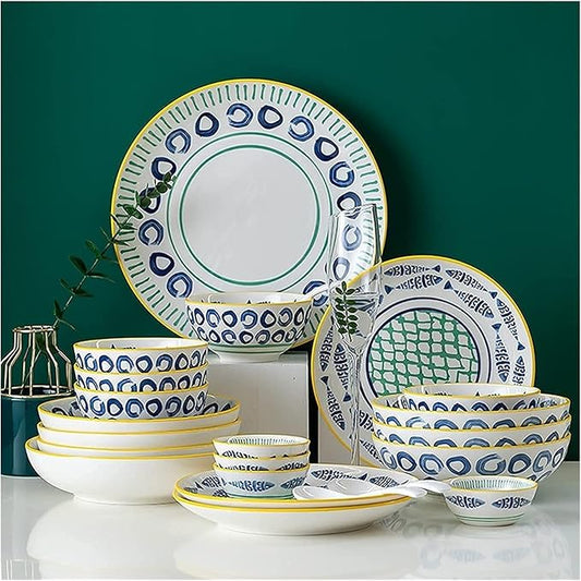 Dinnerware Sets Dish Set,19 Pcss,Creativity Japanese-Style Porcelain Tableware Set with Plates and Bowls,Ceramic Dinner Set for Home Kitchen