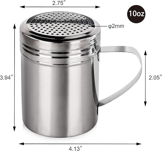 New Star Foodservice 28485 Stainless Steel Dredge Shaker with Handle, 10-Ounce, Set of 2
