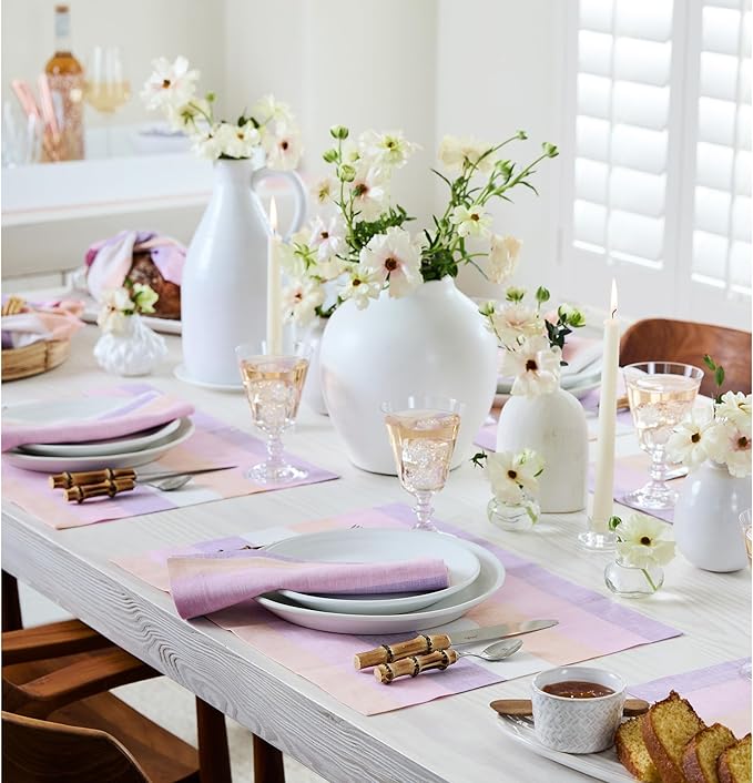 Solino Home Linen Placemats Set of 4 - Multicolor Gelato Stripe Placemats 14 x 19 Inch - 100% Pure Linen Place Mats