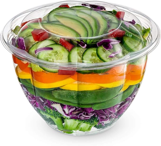 GUSTO [48 oz. - 50 Count Clear Plastic Salad Bowls with Lids, Disposable Salad Containers for Lunch - Perfect for Takeout, Salads, and Meal Prep (Formerly Comfy Package)