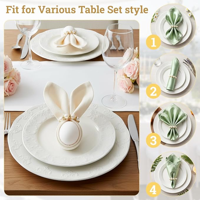 Suream Gold Napkin Rings Bulk, Set of 60 Thanksgiving Napkin Rings for Large Wedding Dinner Party Home Table Decor(White&Gold)