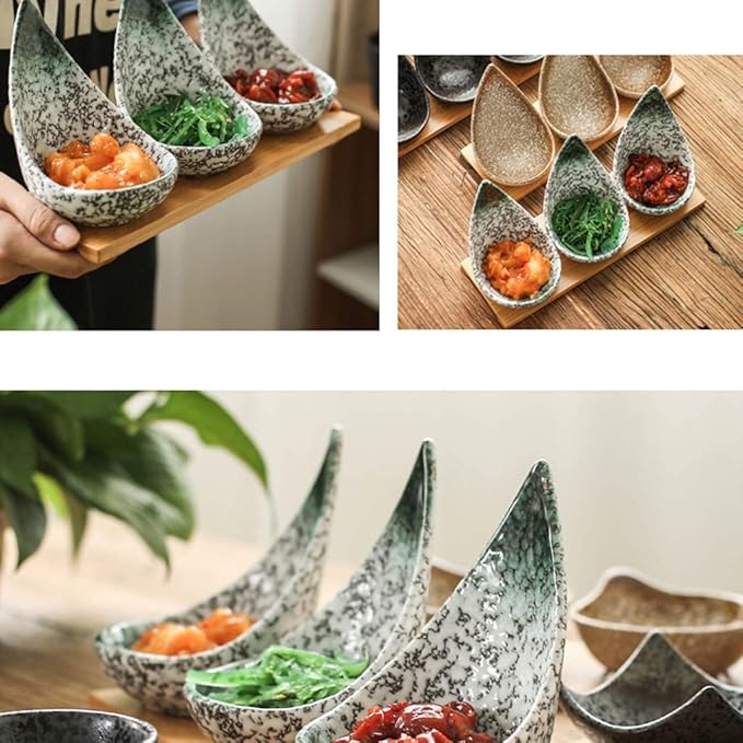 Sauce Plates/Sauce Dish Dessert/Appetizer Tear Drop Shape Plate, Ceramic Sauce Dishes Plates Serving Saucers Bowl for Sushi Appetizer Japanese Style Dinnerware Set Snack,C