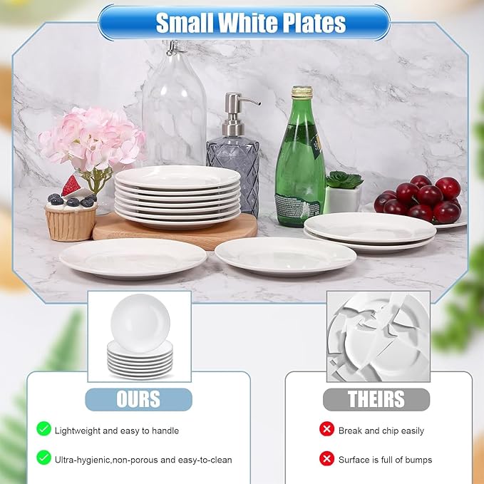 16 Pcs Porcelain Dessert Plates,6 inch White Appetizer Plates,Round Small White Plates,Small Plates for Appetizers,Ceramic Dessert Plate for Cake Snacks,Microwave Oven and Dishwasher Safe