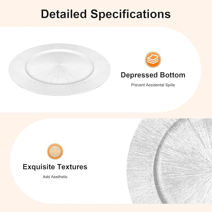50Pcs Round Chargers Plates Bulk Plastic Charger Serving Plates for Dinner Wedding Chargers Plate for Tabletop Decor,13in(50pcs-Silver)