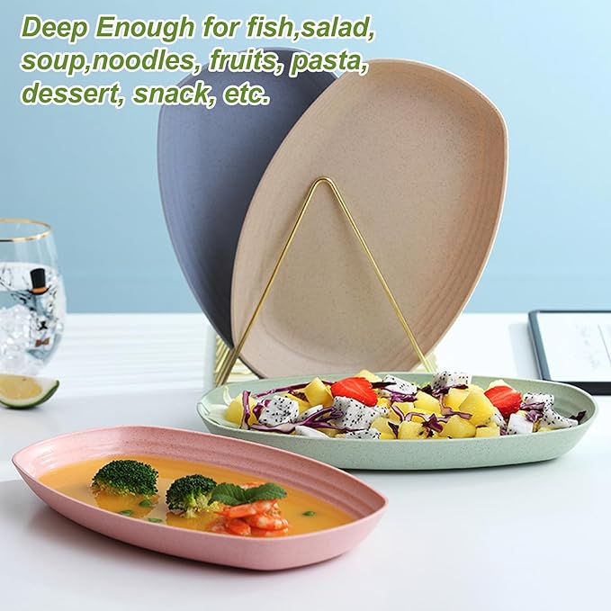 shopwithgreen Lightweight Wheat Straw Plates - 4 Pack 11.4'' Unbreakable Sturdy Plastic Dinner Plates, Dishwasher & Microwave Safe Plates Set, BPA Free, Non-Toxic