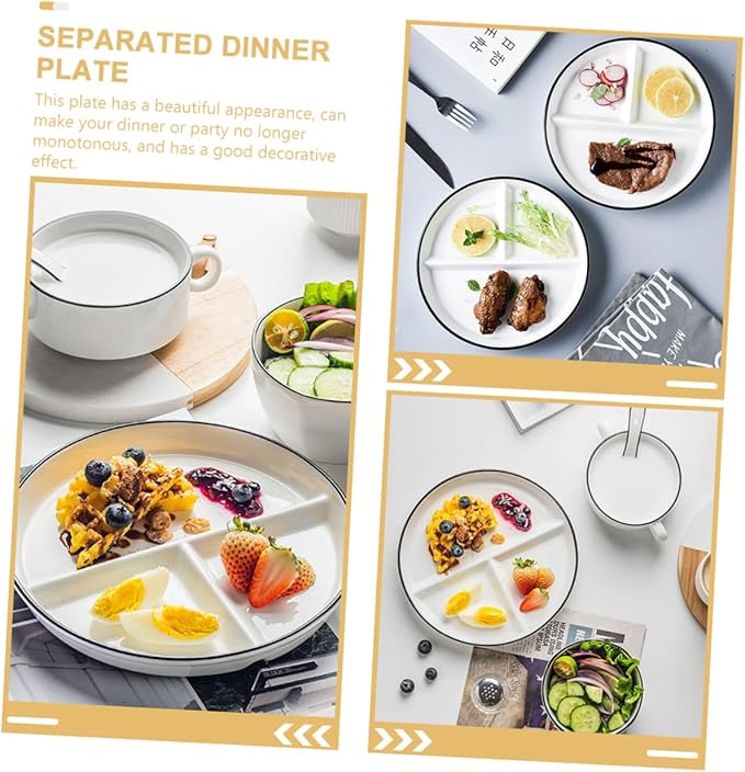 Ceramic Divided Plate with Compartments Black Rim Multifunctional Food Dish for Elderly and Home Use Microwave Dishwasher Safe Portion Plate for Appetizers Desserts Sandwiches and