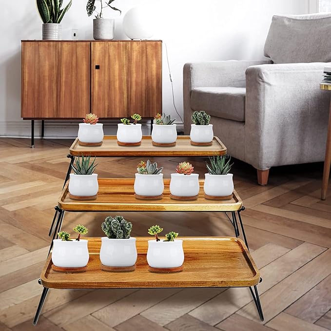 3 Tier Cupcake Stand and Towers Serving Tray for Party, Acacia Wooden Dessert Table Display Set, Rustic Wood Serving Platters & Charcuterie Board for Party, Picnic, Buffet (Acacia)