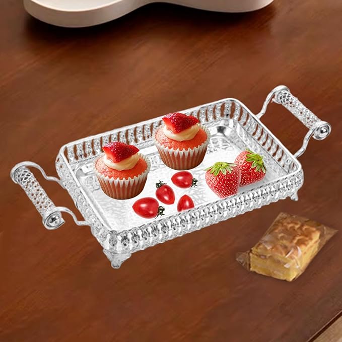Portable Serving Tray with Handles for Tea and Coffee 45x20cm for Special Occasions, Silver