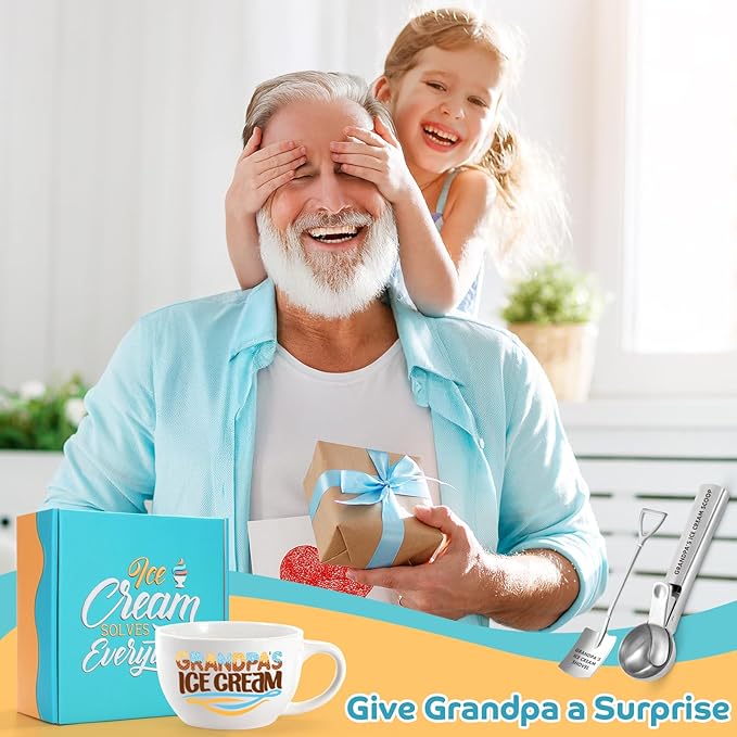 Gifts for Grandpa – Ice Cream Bowl & Scoop Set for Father's Day & Christmas, Xmas Present from Granddaughter & Grandson