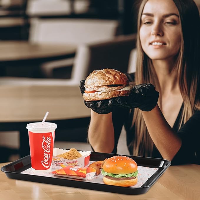 6 Packs Plastic Serving Tray, 17.16" x 13.38" Plastic Fast Food Trays for Eating, Black
