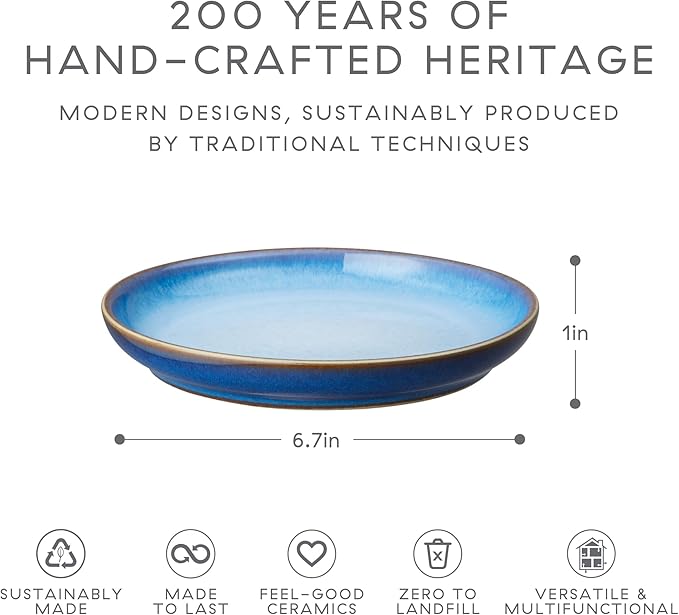 Denby - Blue Haze Coupe Small Plate Set of 4 - Everyday Use & Serving Plates - Dishwasher, Microwave Safe - Light & Dark Tones Blue Glaze - Ceramic Stoneware