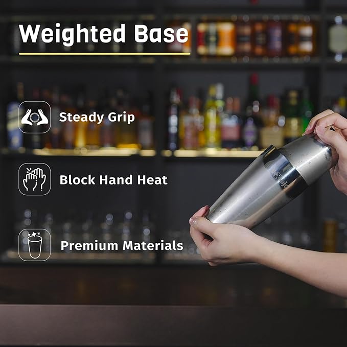 Boston Cocktail Shaker Set, 8-Piece Bar Tools Set, Professional Bar Set with Boston Shaker, Bar Spoon, Jigger, Hawthorne Strainer, Stainless Steel, Dishwasher Safe, Ideal Bartender Kit for Bar