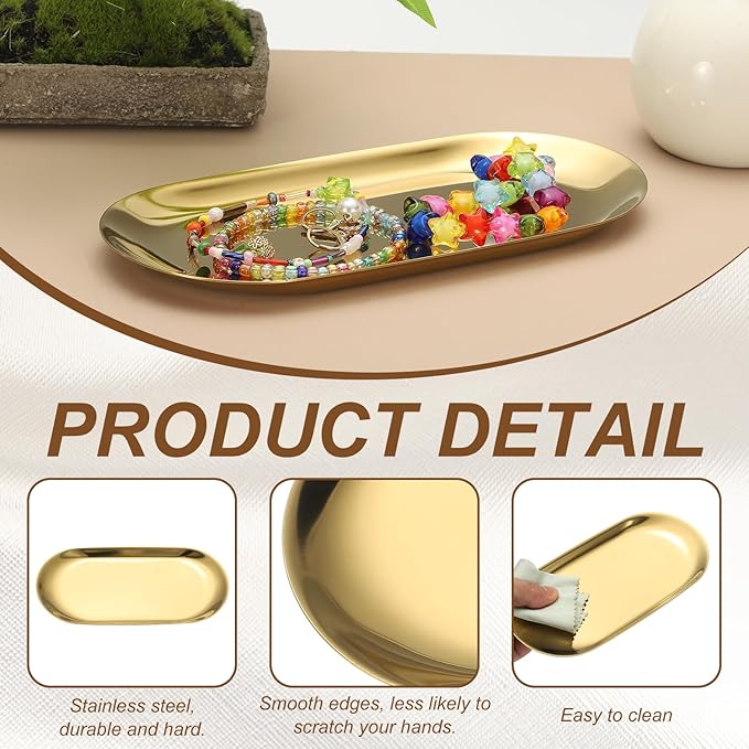 uxcell Square Serving Trays, 7.01" Stainless Steel Decorative Jewelry Dish, Small Vanity Tray for Bathroom Aromatherapy Candle Drink Plate,Gold