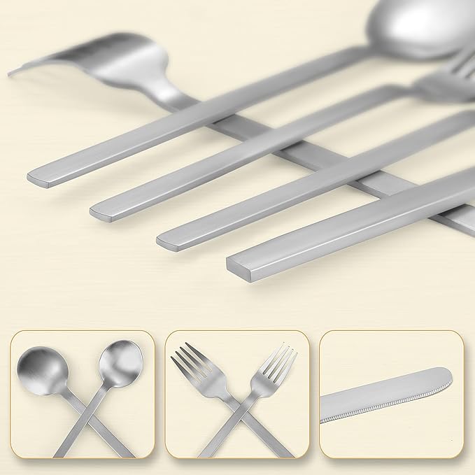 Silverware Set, LAZAHOME 40-Piece Flatware Cutlery Set Service for 8, Stainless Steel Kitchen Utensil Set, Spoons And Forks Set, Matte Finished, Dishwasher Safe