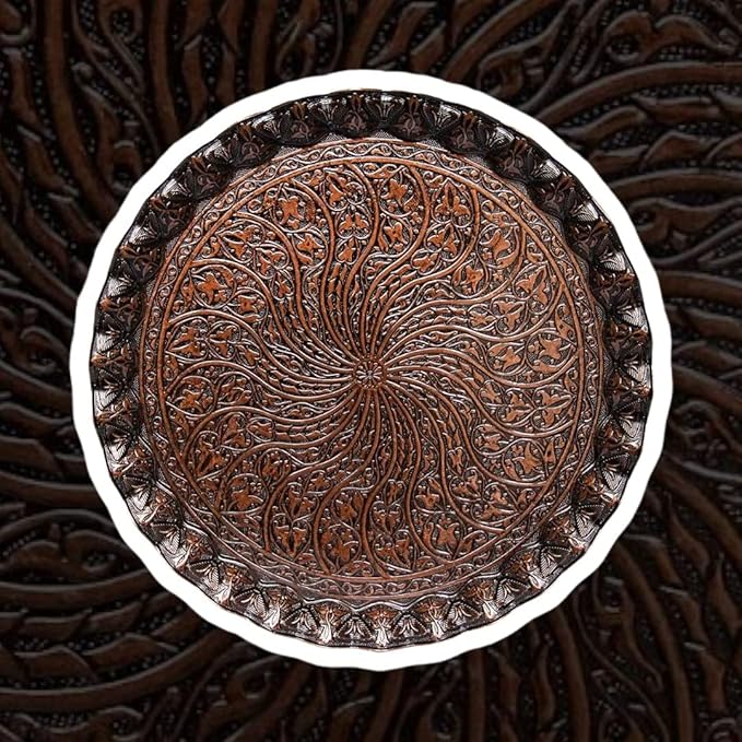 Alisveristime Turkish Ottoman Coffee Tea Serving Tray – 11.8 Inches, Wavy Zamac Tray with Traditional Motifs, Available in Five Color Variations (Copper)