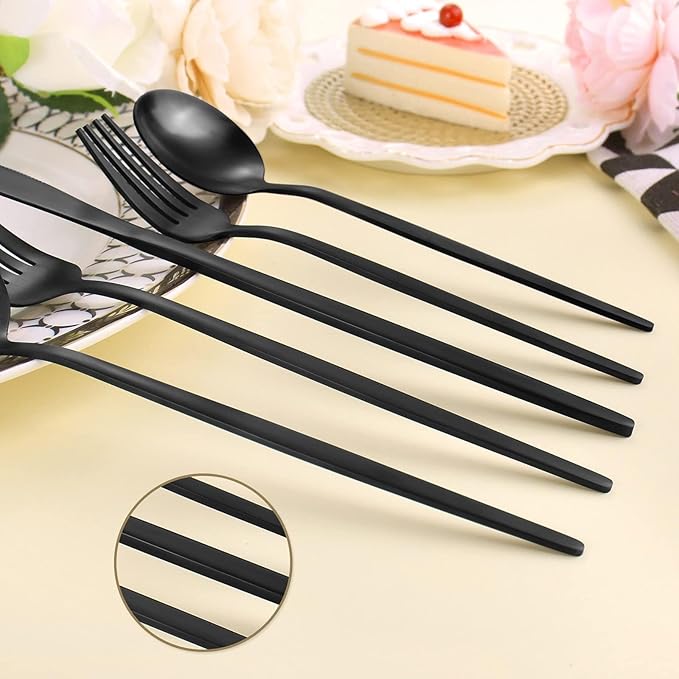 Matte Black Silverware Set for 8, LAZAHOME Stainless Steel Flatware Cutlery Set, 40-Piece Kitchen Utensil Set Include Spoons And Forks Set, Satin Polished Finished, Dishwasher Safe.