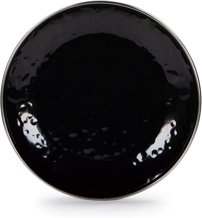 Golden Rabbit Enamelware Appetizer Plates, 6 inch, Solid Black Textured, Set of 4