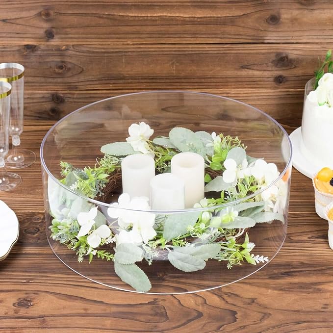 Efavormart 14" Round Clear Acrylic Cake Stand, Transparent Fillable Display Box, Pedestal Riser with Hollow Bottom