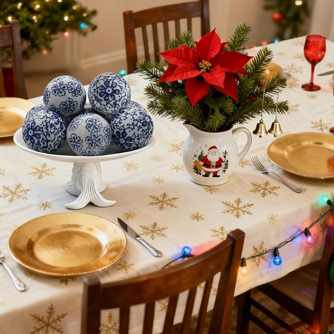 6 Pc Decorative Blue Balls Chinoiserie Ball Ceramic Orbs for Centerpiece Bowls Tray Bowl Basket Gifts for Vases Dining Table Christmas Halloween Wedding Party Decoration(B)