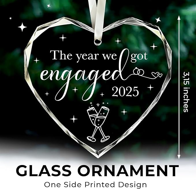 NewEleven Engagement Gifts for Couples 2025 - First Christmas Engaged Gifts for Her - Engagement Gift for Newly Engaged Couples, Her, Women, Friends, Bride to Be Gift, Glass Christmas Ornaments