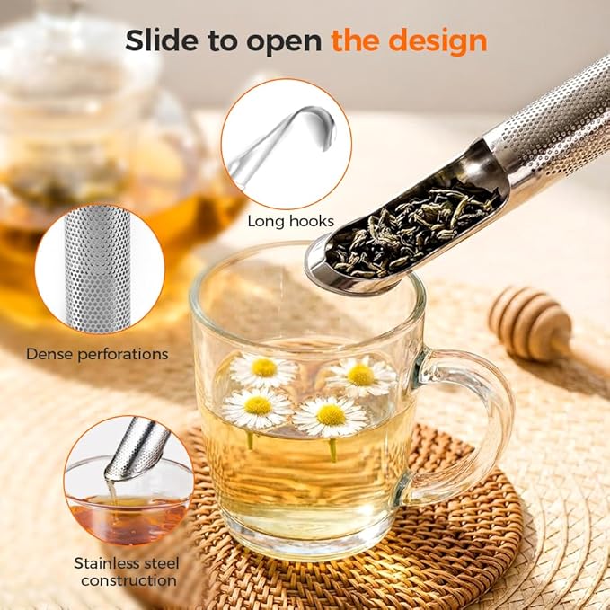 Kruggo Stainless Steel Tea Strainer, 2026 Upgrade Fine Holes Tea Diffuserfor Loose Tea Leaf, with Hanging Hook Handle, Tea Strainer for Office, Home, Travel (3PCS)