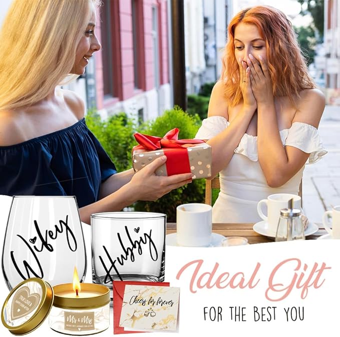 Wedding Gifts for Couples - Hubby & Wifey EST 2025 Wedding Glass Set Bridal Shower Gifts for Bride Groom, Newly-Married Anniversary for Him Her, Mr and Mrs Christmas Gift for Newlywed