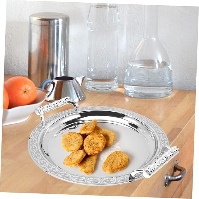 DECHOUS Floral Pattern Serving Tray Silver Snack Storage Holder for Candy Dessert Fruit Multipurpose Stainless Steel and Plastic Plate for Use