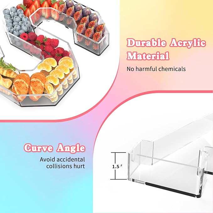 13.8" Acrylic Letter Charcuterie Tray, Charcuterie Letters Fillable Box for Food, Reusable Serving Cake Candy Dish Display Tray for Birthday Anniversary Party Decoration (Letter S)