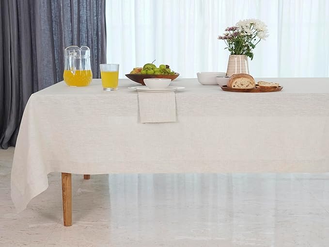 D'Moksha Homes Linen Tablecloth for Rectangle Tables 60 x 132 Inch - 100% Pure Linen Light Natural Table Cloth - Machine Washable Cloth Tablecloth for Winter, Christmas, Holiday, New Year