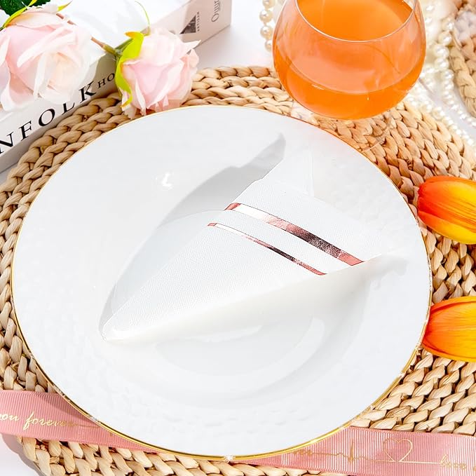 BUCLA 100-Count 3-Ply Rose Gold Napkins - Rose Gold Dinner Napkins Disposable Premium Quality - Paper Napkins Soft, Absorbent for Parties, Weddings or Events