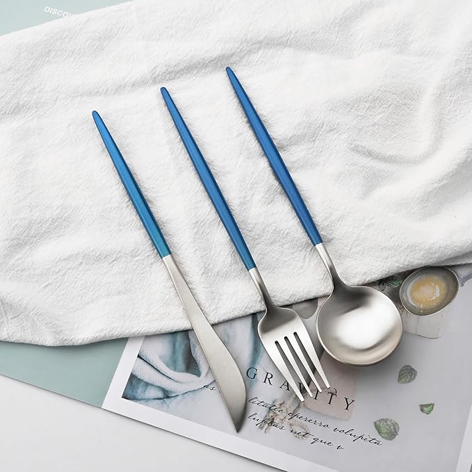 18/10 Stainless Steel Matte Flatware Set (1, Blue Silver)